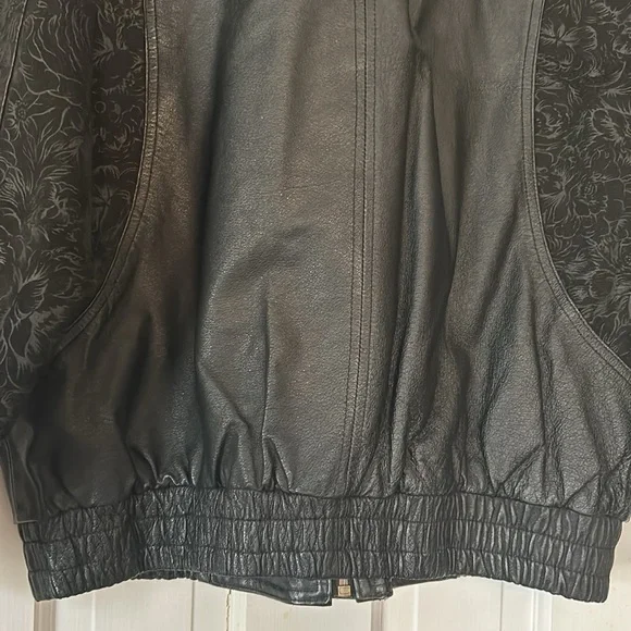 Greg Bell black leather jacket with paisley suede panels. - Picture 13 of 13